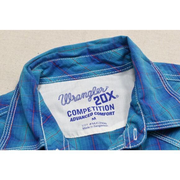 Wrangler 20X Men's Blue Plaid Western Snap Shirt Regular Size M Pearl Snap - Picture 8 of 8